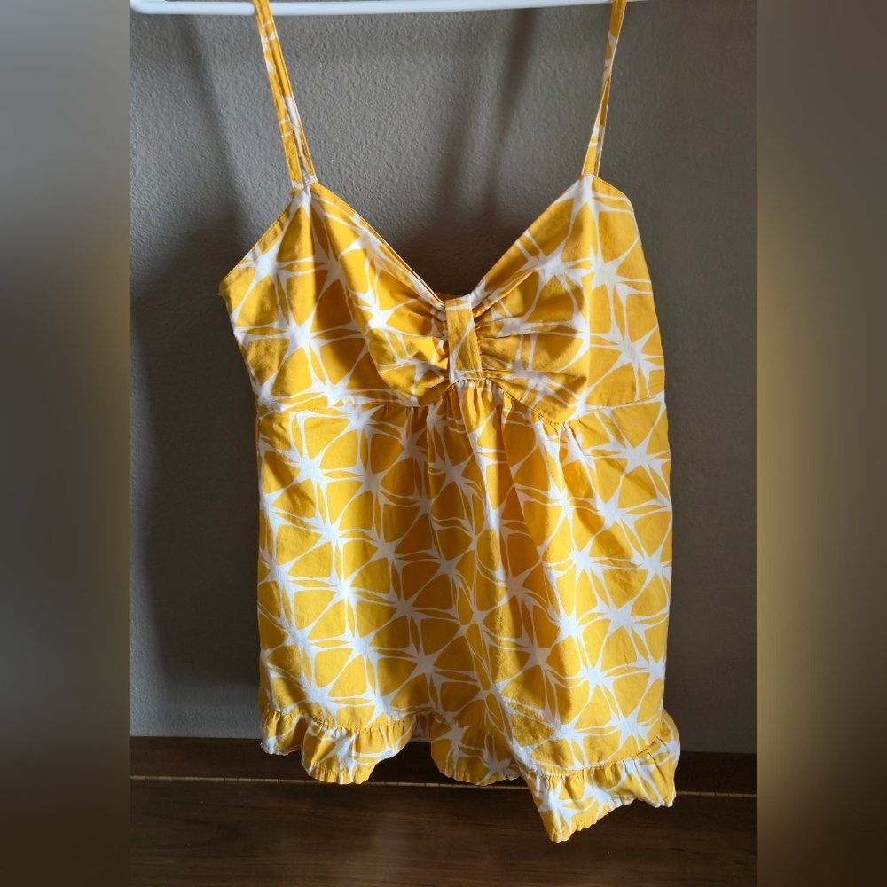 H&M 6 Yellow Adjustable Strappy Tank Ruffle Hem 70s Retro Mcm Dainty Coquette